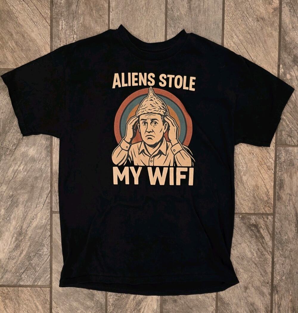 Aliens Stole My Wife T Shirt Mens Large Black Funny UFO Graphic Tee